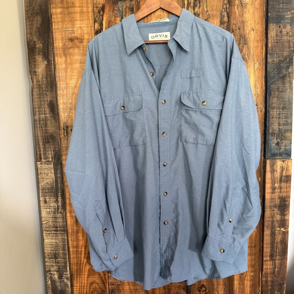 Orvis Shirt Mens XL Blue Long Sleeve Button Down Vented Outdoors Fishing *READ